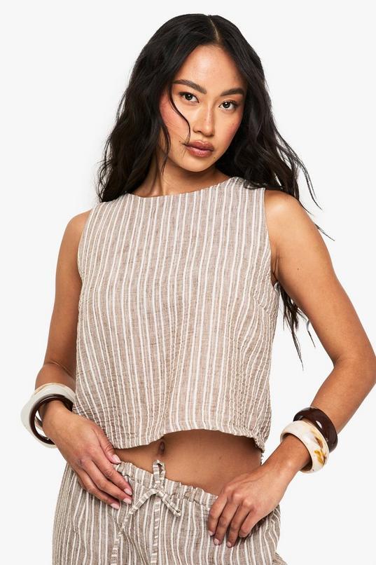 Linen Look Stripe Boxy Crop Top by BOOHOO