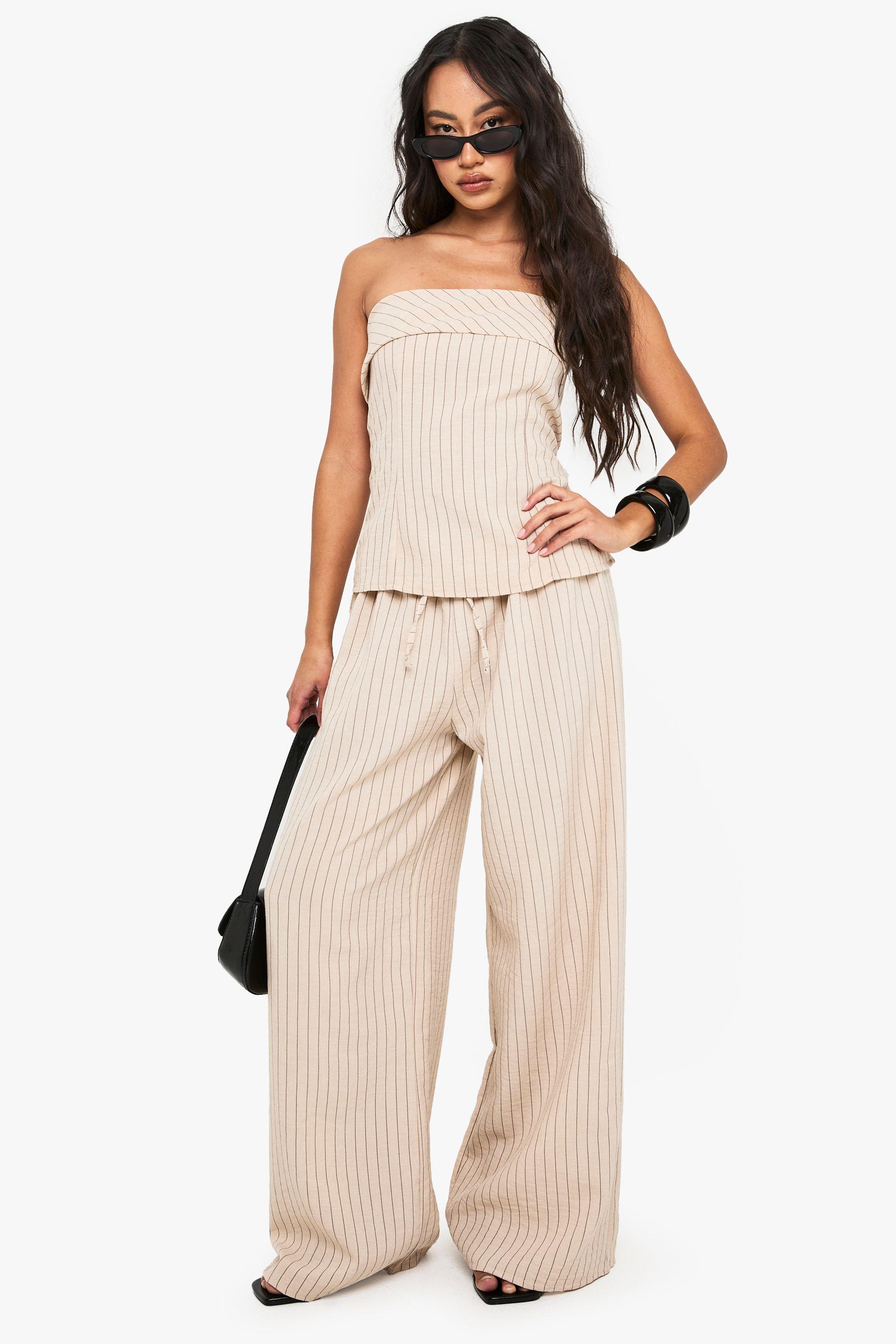 Linen Look Stripe Wide Leg Trouser by BOOHOO