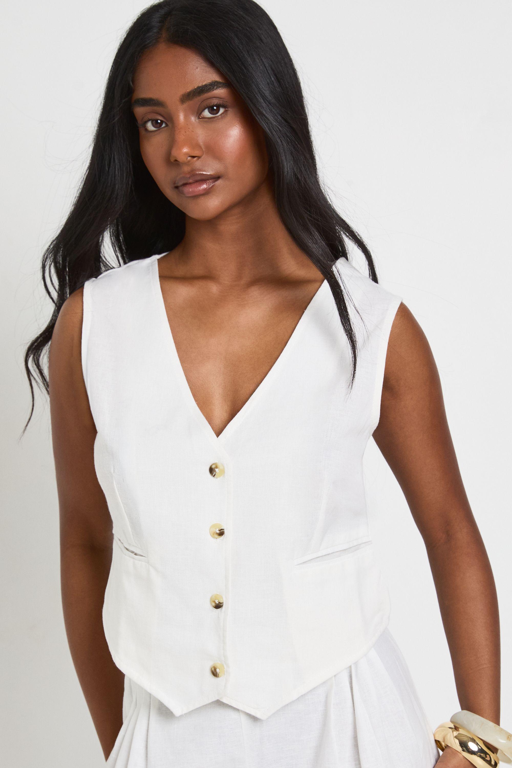 Linen Look Tailored Waistcoat by BOOHOO