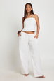 Linen Look Tie Side Low Rise Trousers by BOOHOO