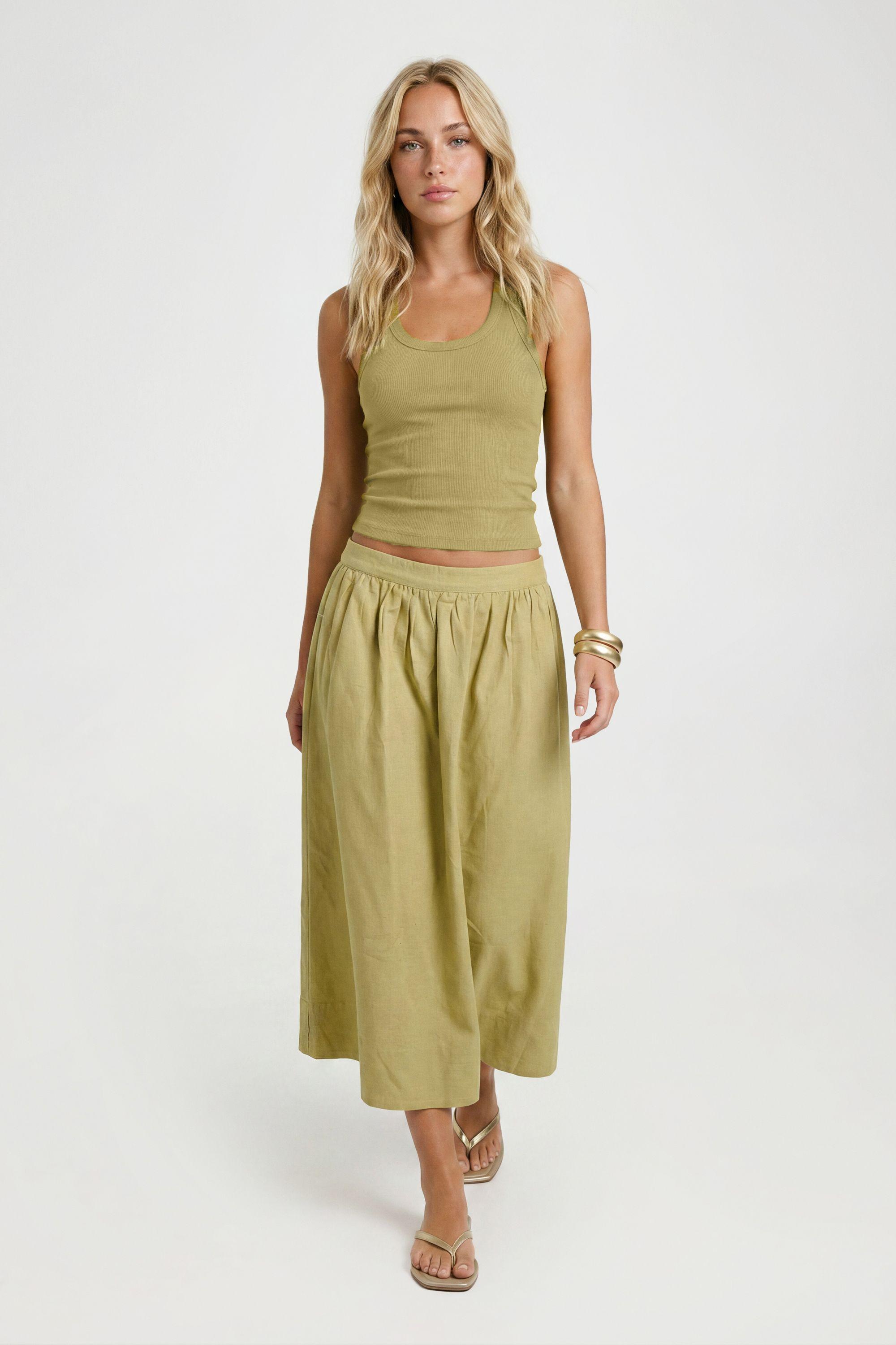 Linen Look Volume Midaxi Skirt by BOOHOO