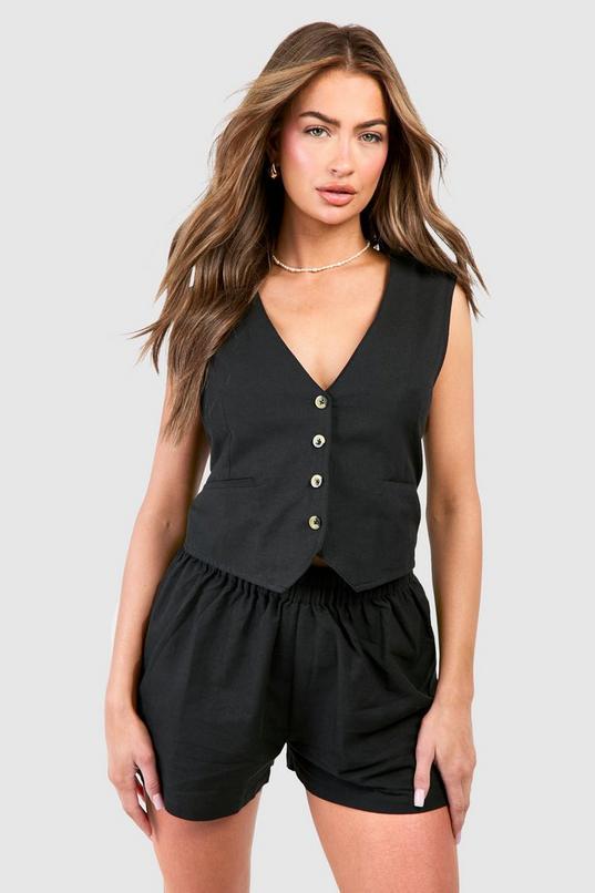 Linen Look Waistcoat & Relaxed Fit Shorts by BOOHOO