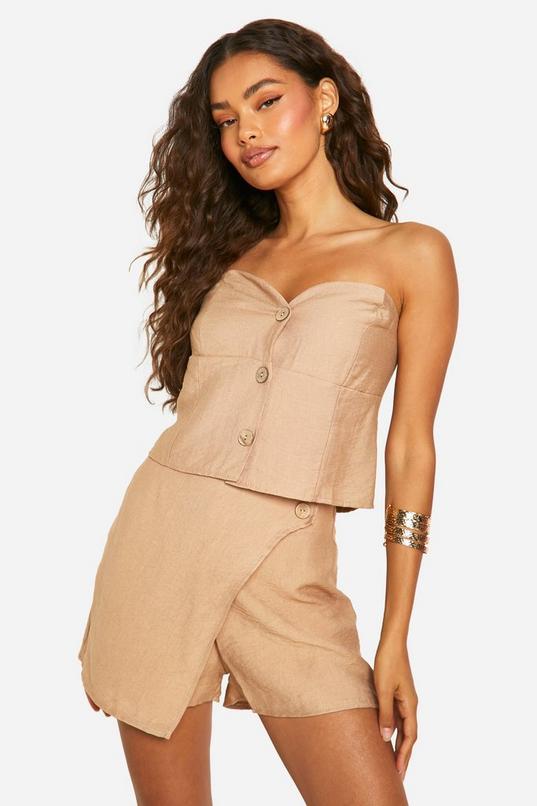 Linen Look Wrap Front Skort by BOOHOO Linen Look Wrap Front Skort by BOOHOO
