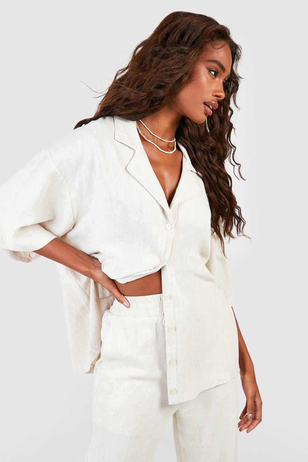 Linen Mix Relaxed Fit Short Sleeved Shirt by BOOHOO