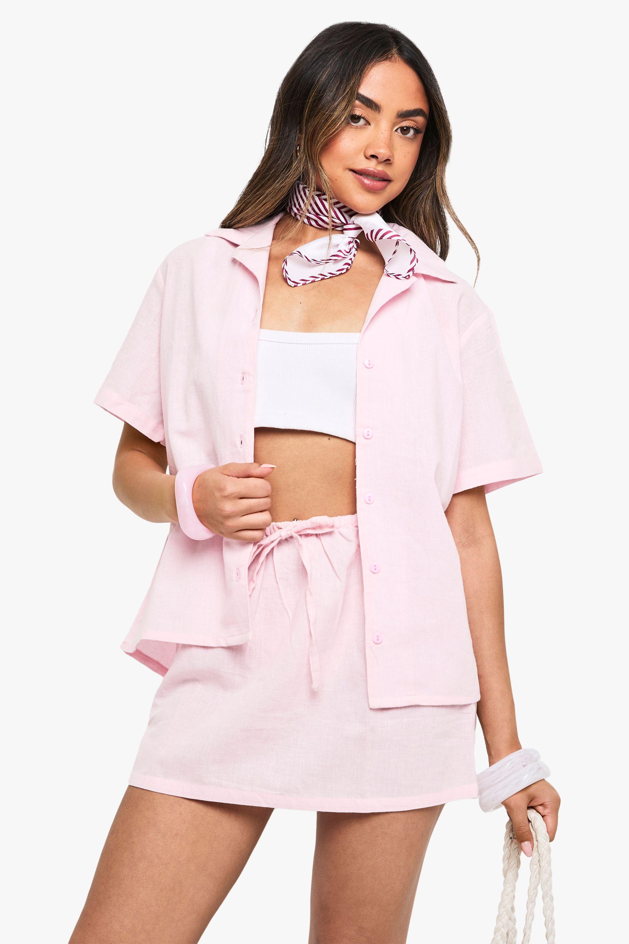 Linen Short Sleeve Shirt & Mini Skirt Co-ord by BOOHOO