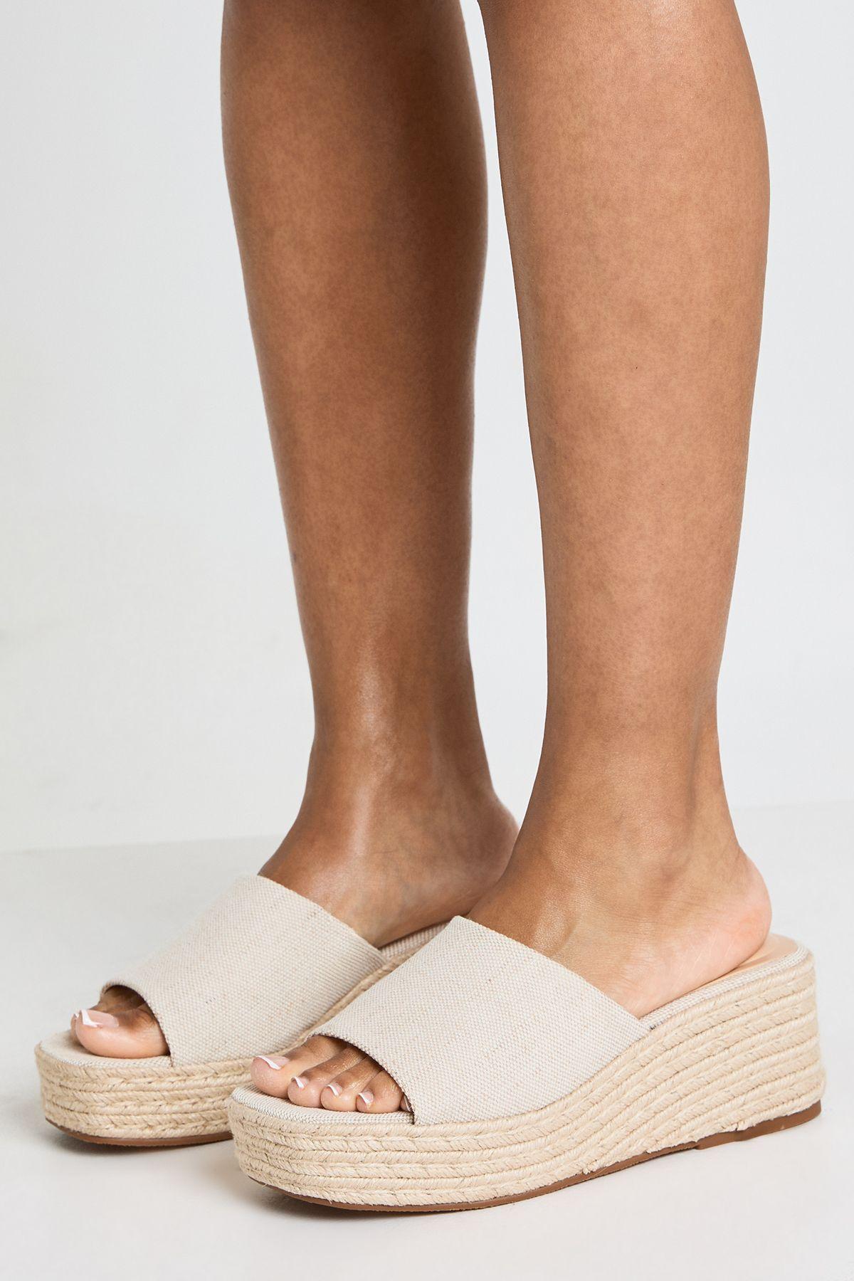 Linen Square Toe Espadrille Wedges by BOOHOO