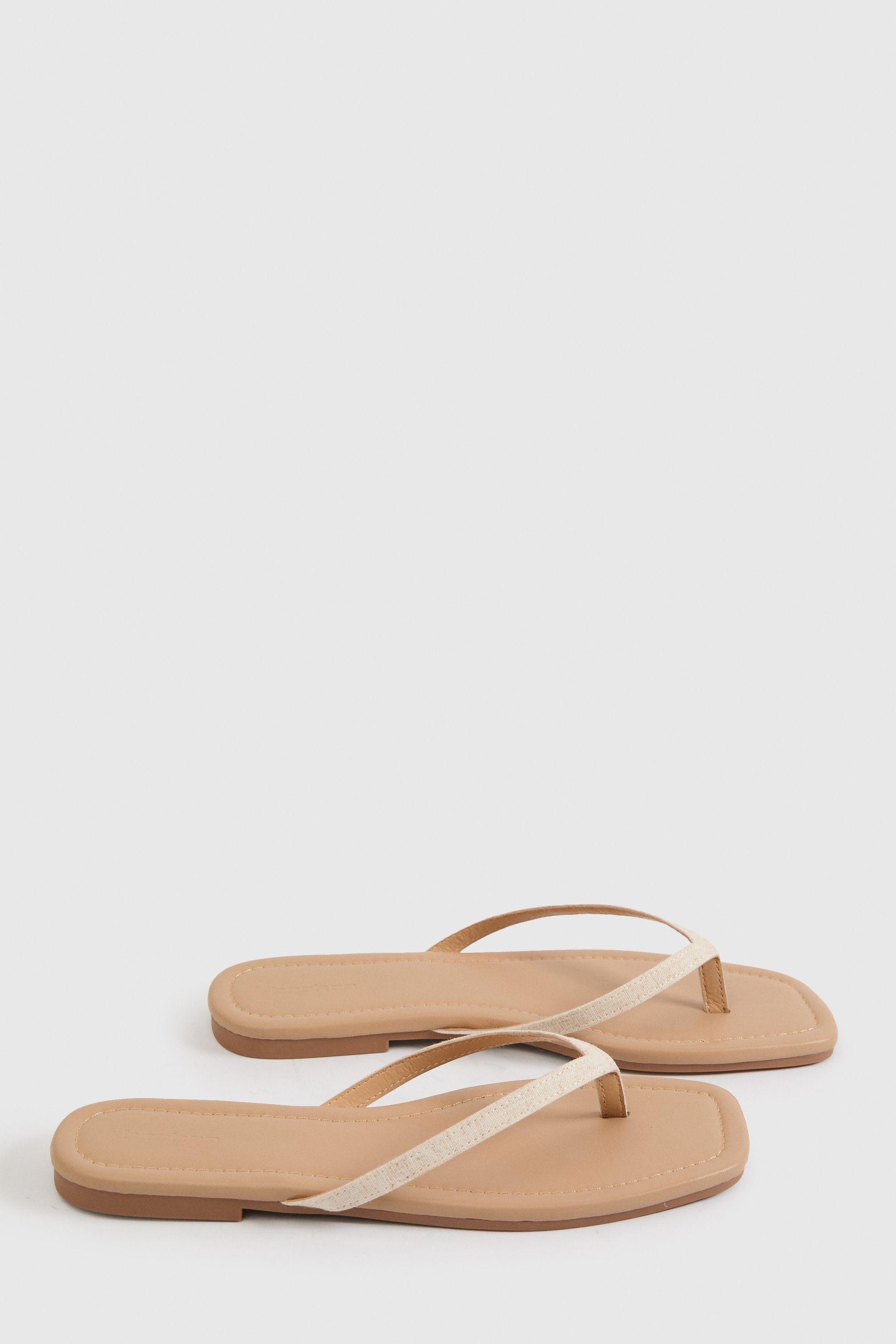 Linen Square Toe Flip Flops by BOOHOO