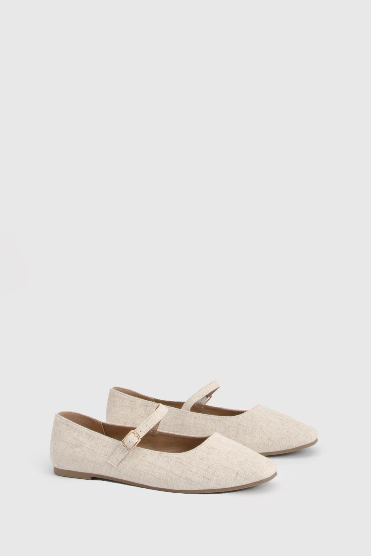 Linen Strap Detail Ballet Flats by BOOHOO