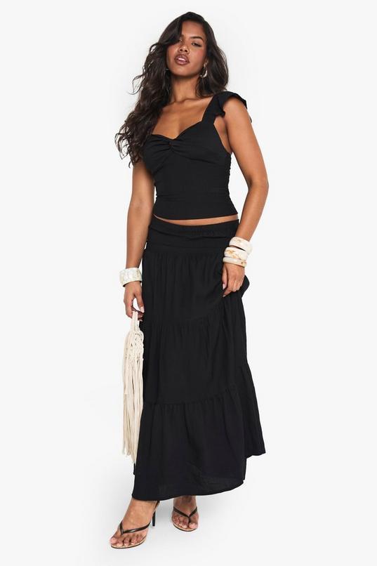 Linen Tiered Gypsy Maxi Skirt by BOOHOO