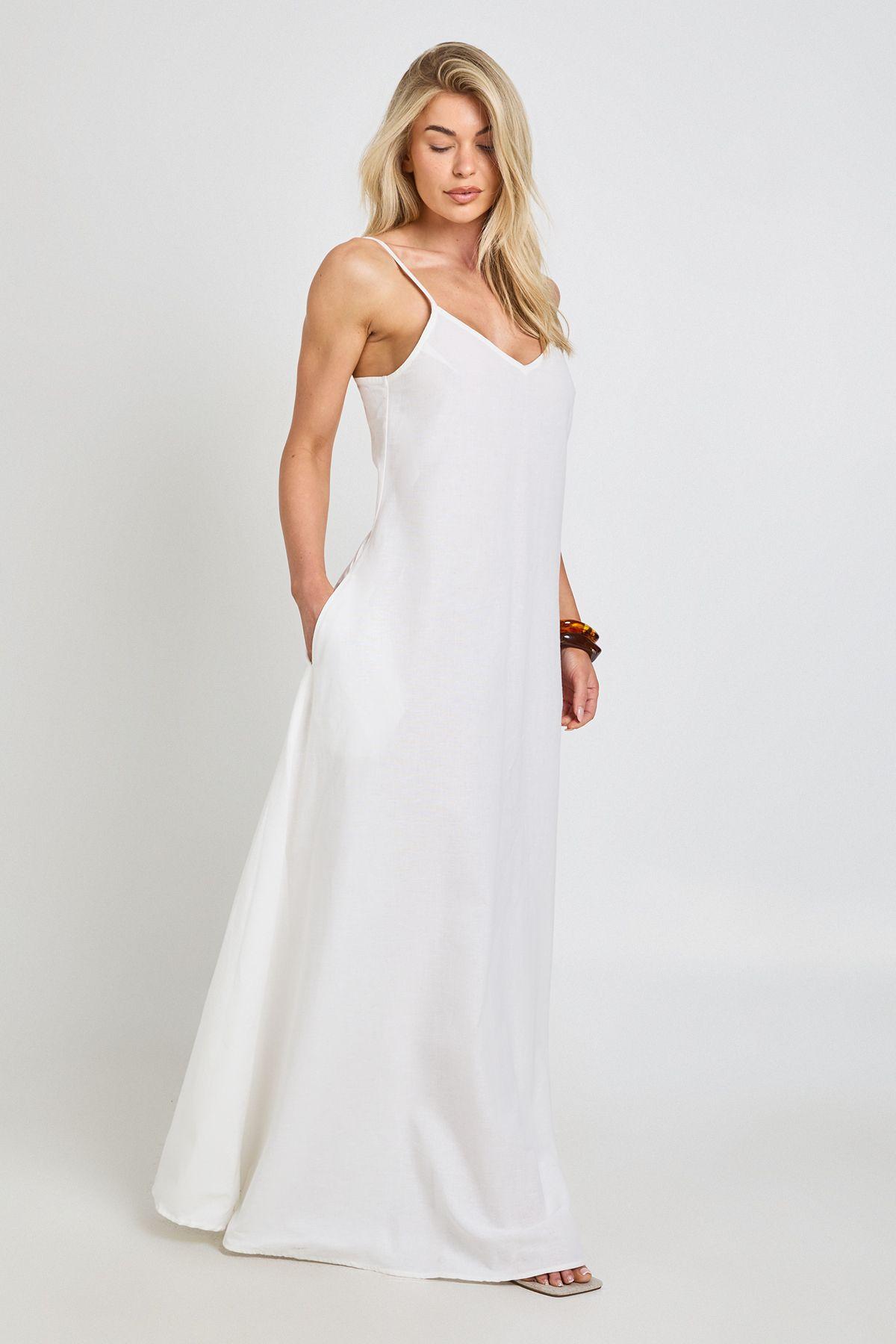 Linen Trapeze Maxi Dress by BOOHOO