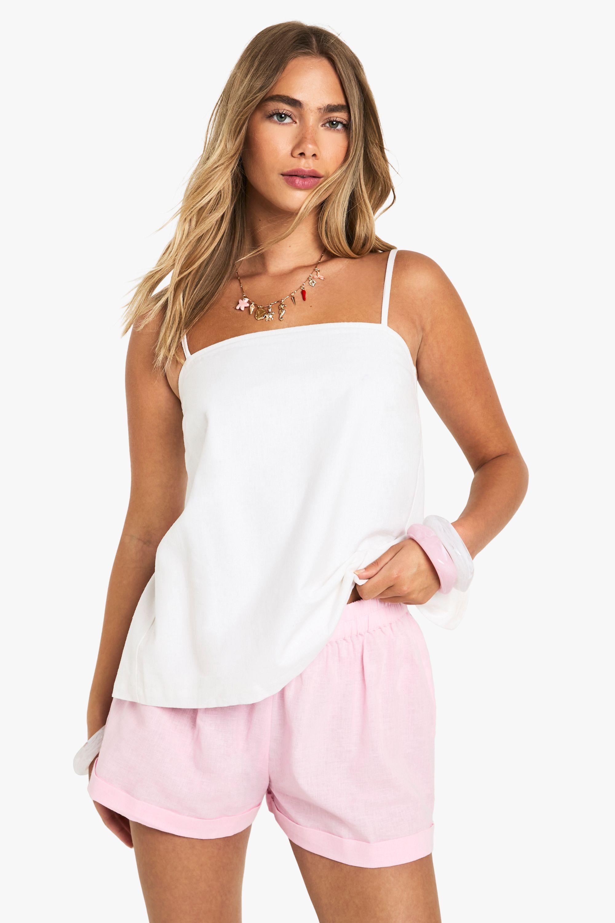 Linen Turn Up Shorts by BOOHOO