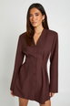 Long Sleeve Collarless Tailored Mini Dress by BOOHOO Long Sleeve Collarless Tailored Mini Dress by BOOHOO