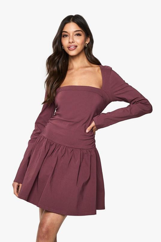 Long Sleeve Skater Mini Dress by BOOHOO