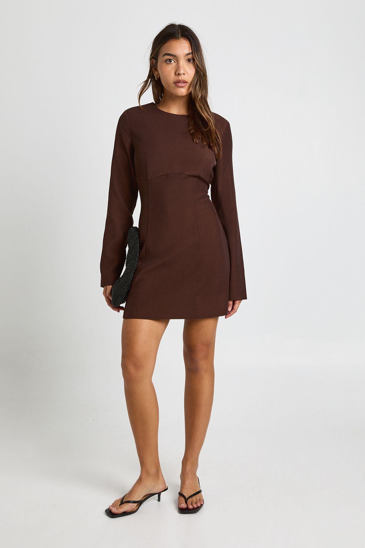 Long Sleeve Tailored Shift Dress by BOOHOO