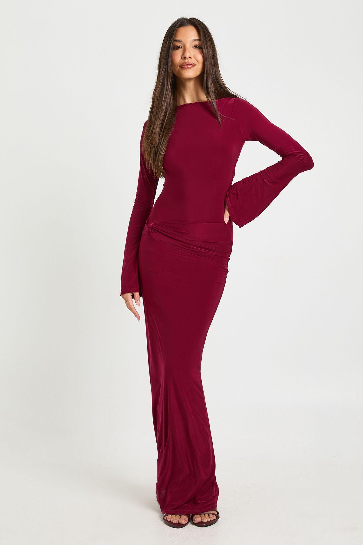 Long Sleeve Twist Front Maxi Dress by BOOHOO