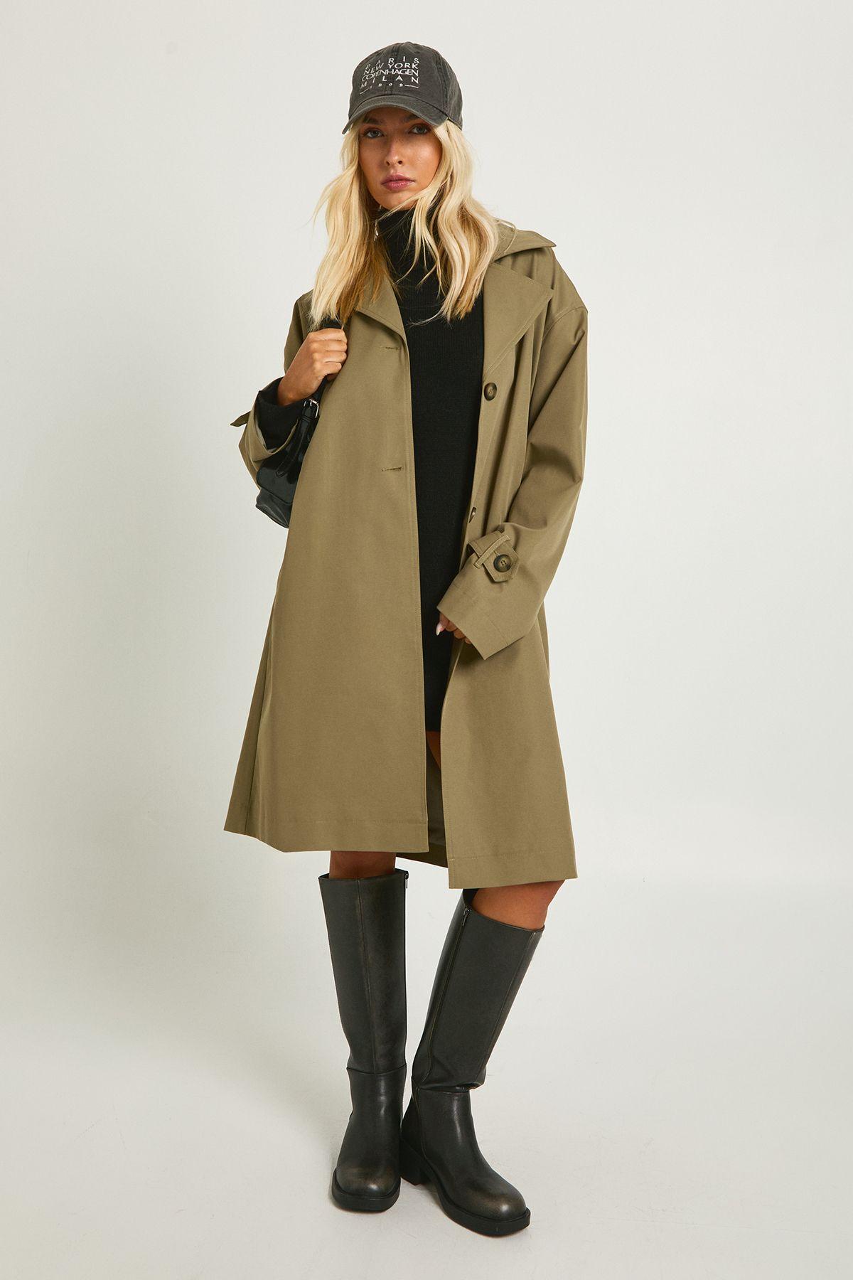Longline Belted Trench Coat by BOOHOO