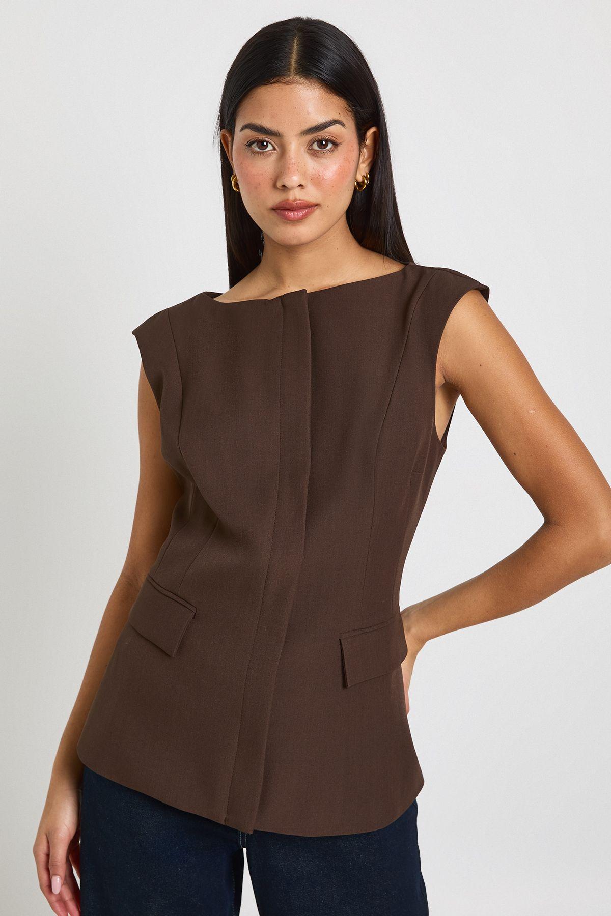 Longline Boat Neck Tailored Top by BOOHOO