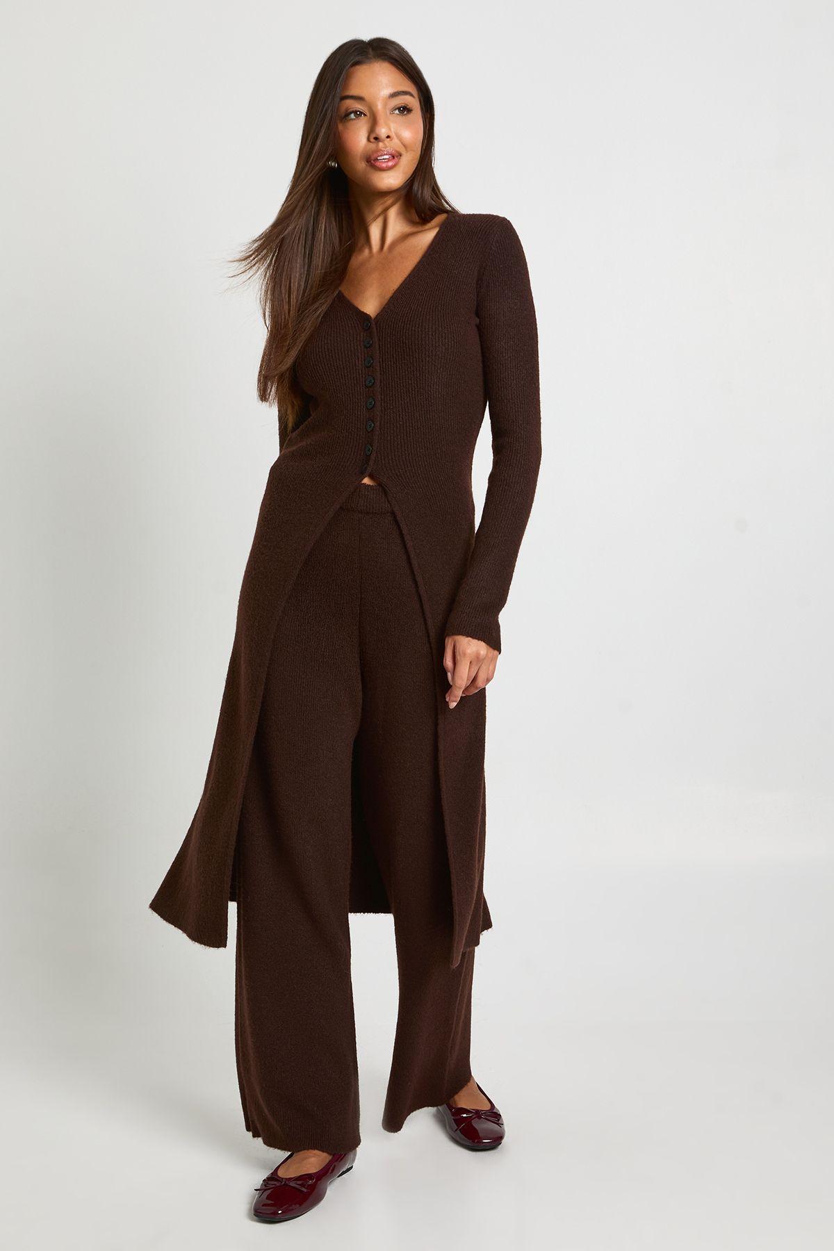 Longline Button Cardigan and Wide Leg Trouser Co-Ord by BOOHOO