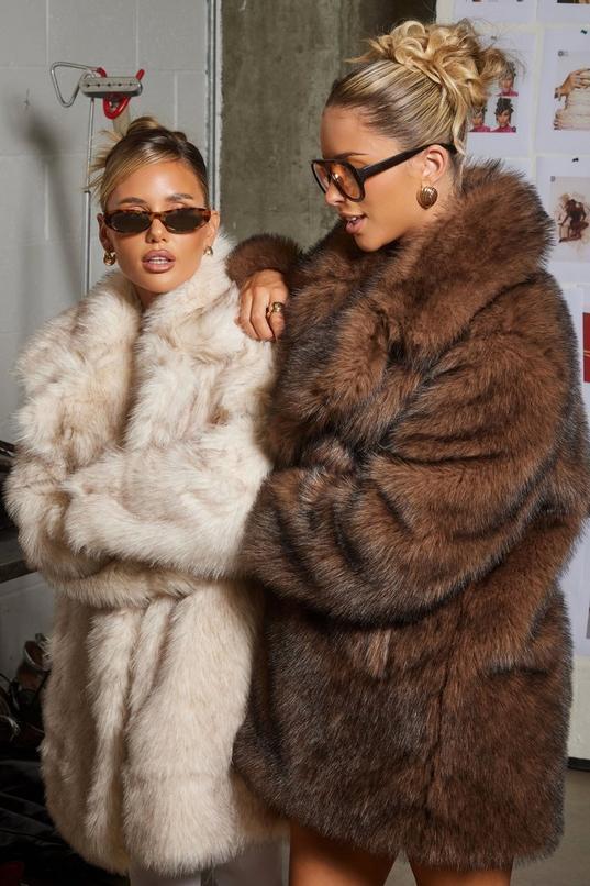 Longline Vintage Look Faux Fur Coat by BOOHOO