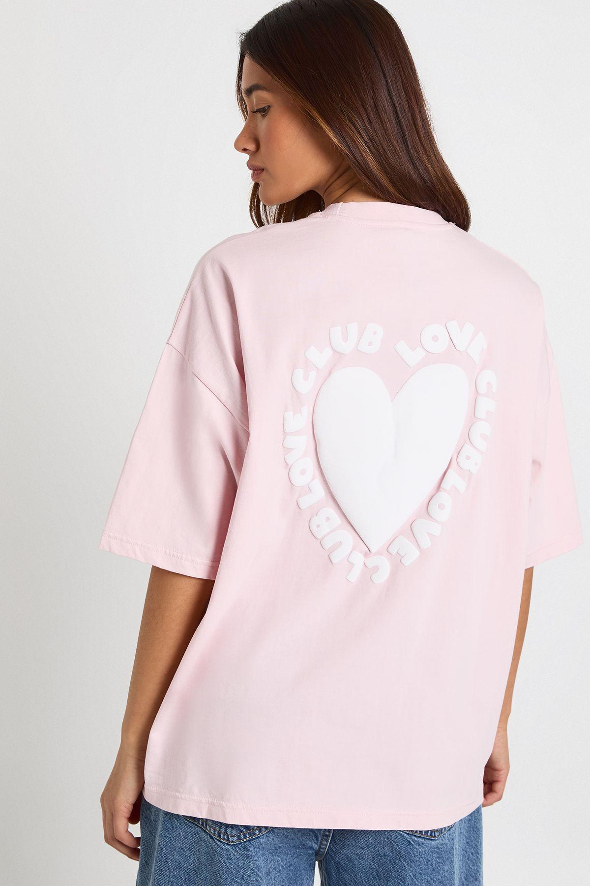 Love Club Puff Print Oversized T-Shirt by BOOHOO