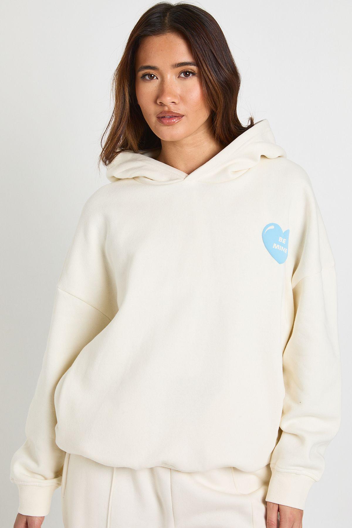 Love Heart Graphic Oversized Puff Print Hoodie by BOOHOO