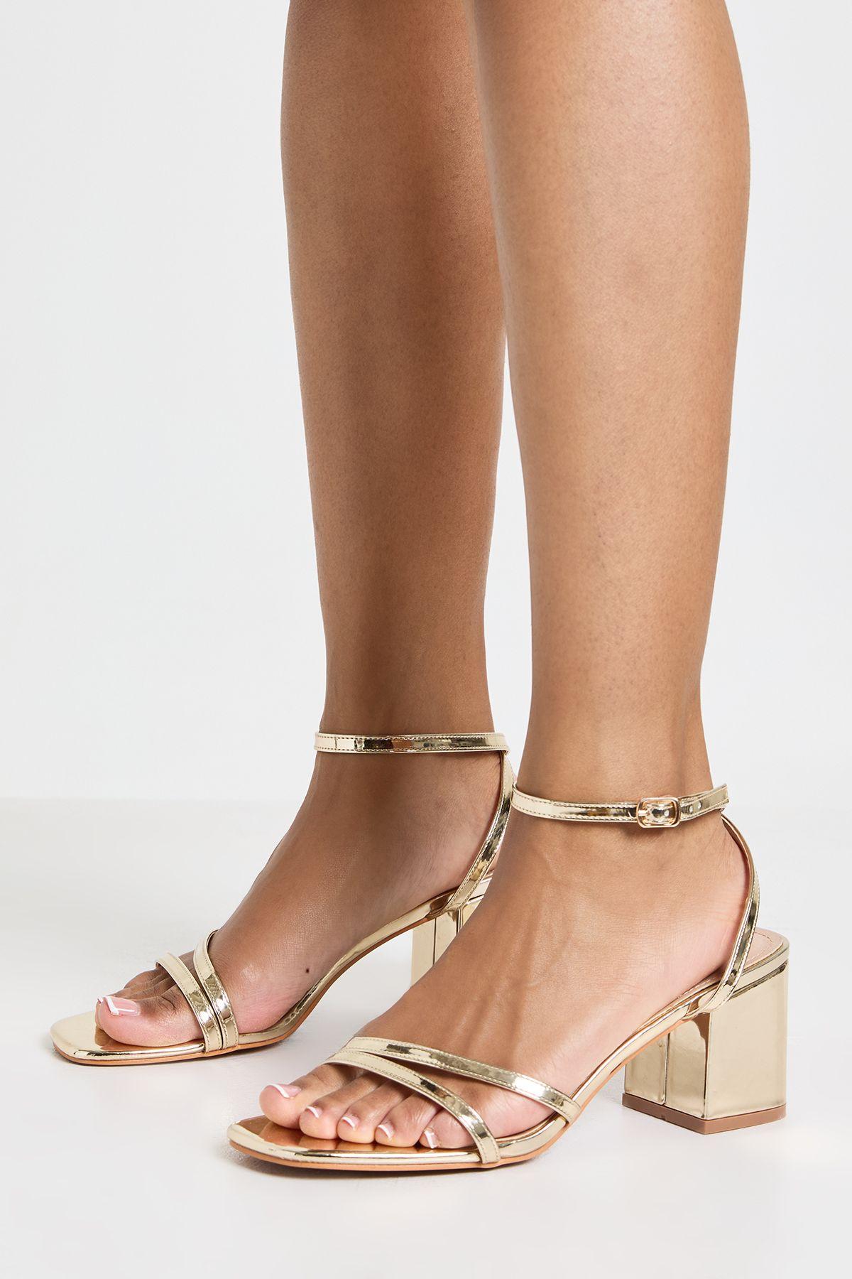 Low Block Asymmetric Strappy Heels by BOOHOO