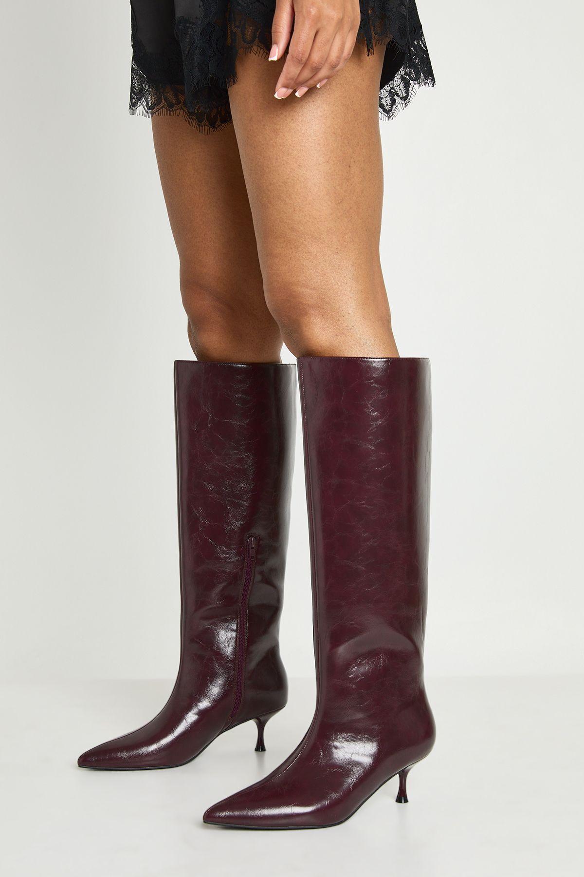 Low Stiletto Column Boots by BOOHOO