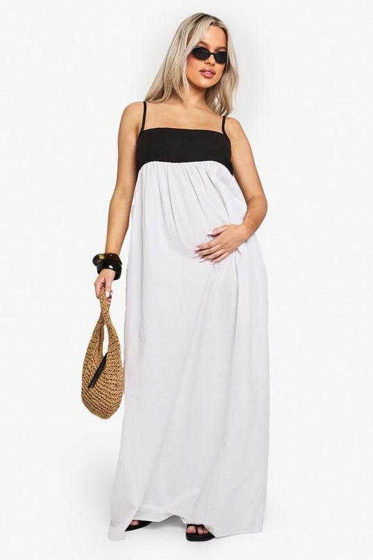 MATERNITY CONTRAST LINEN SMOCK MAXI DRESS by BOOHOO