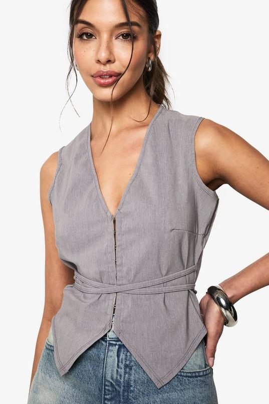 Marl Bengaline Hook And Eye Waistcoat by BOOHOO