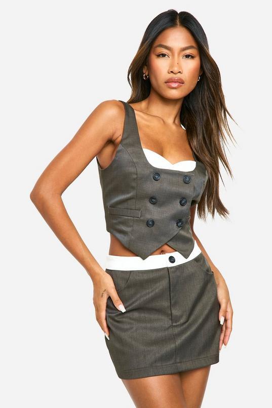 Marl Contrast Detail Fitted Waistcoat by BOOHOO