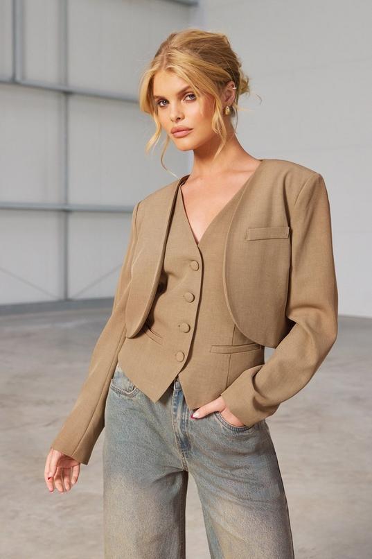 Marl Curved Lapel Cropped Tailored Blazer by BOOHOO