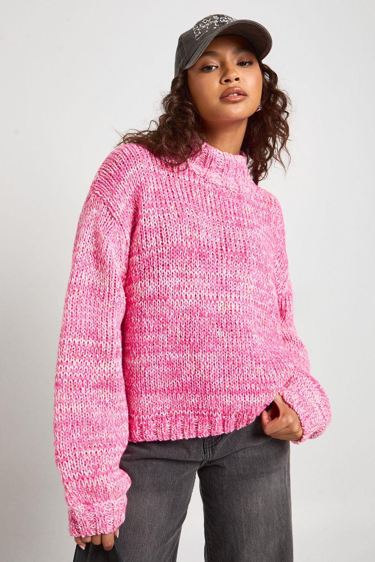 Marl Knit High Neck Boxy Fit Jumper by BOOHOO