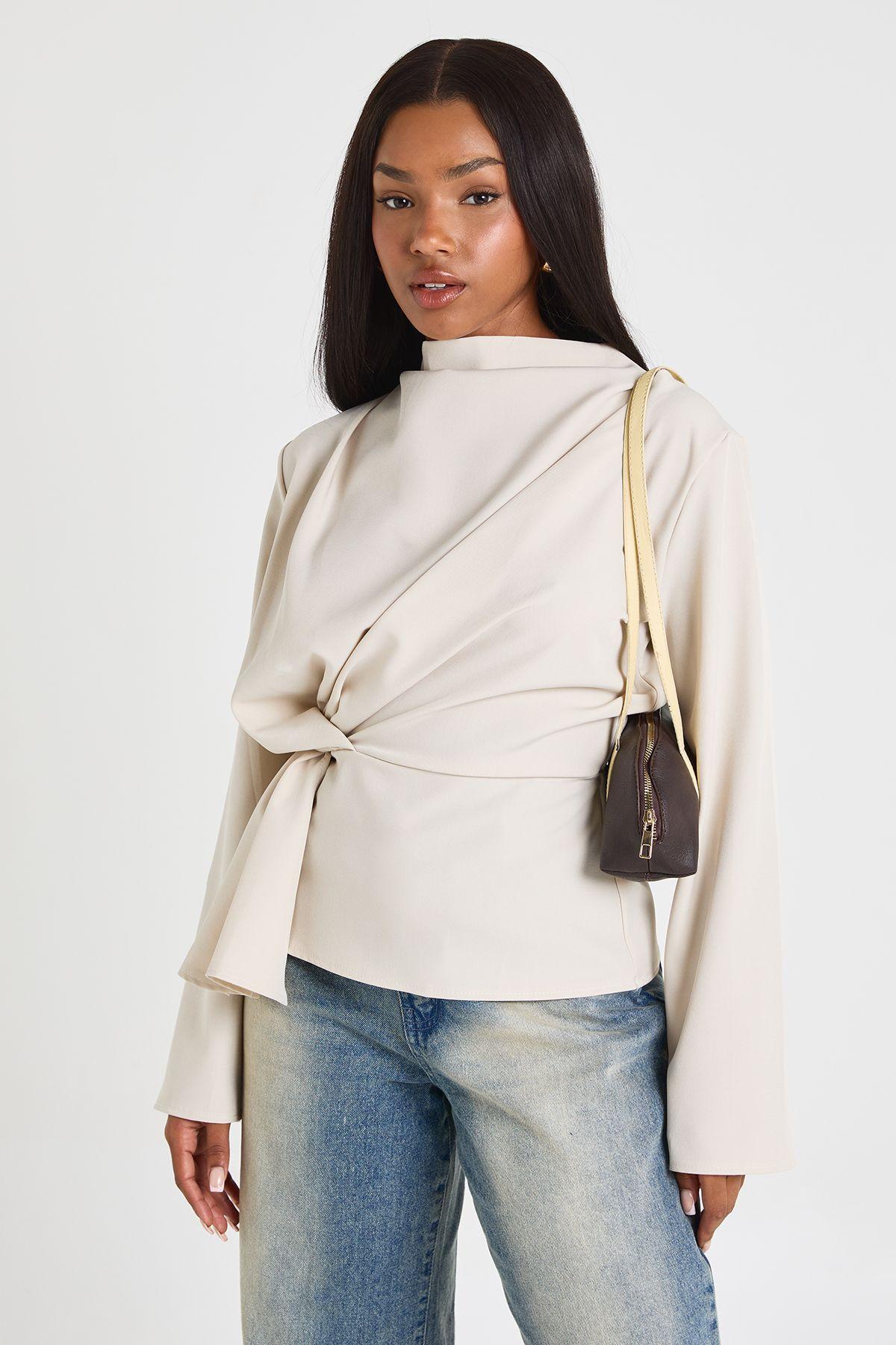 Marl Knot Detail Long Sleeve Top by BOOHOO