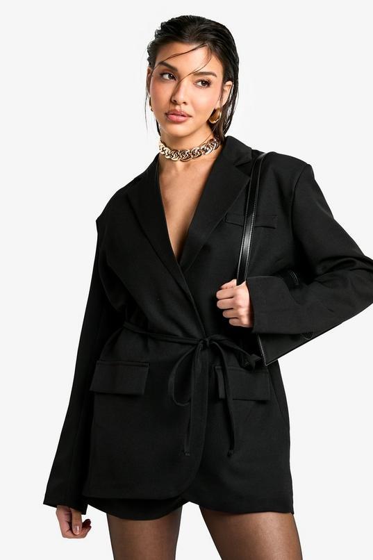 Marl Shoulder Pad Belted Blazer by BOOHOO