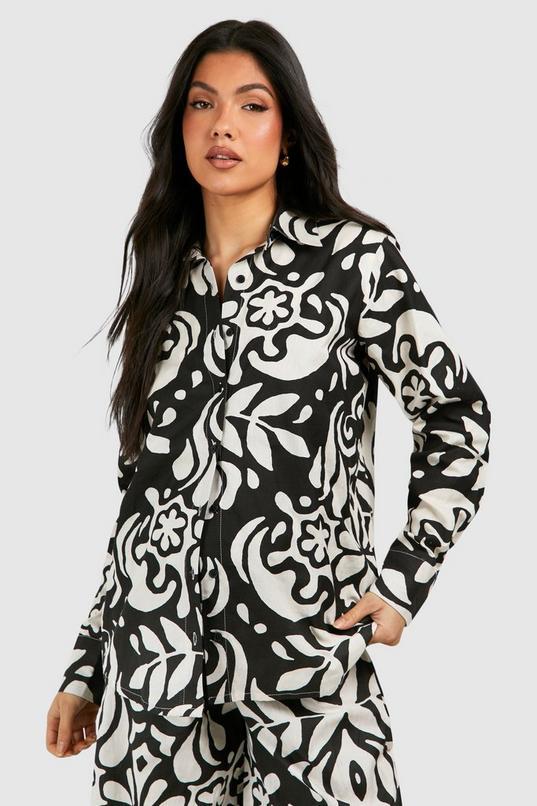 Maternity Abstract Print Linen Look Oversized Shirt by BOOHOO Maternity Abstract Print Linen Look Oversized Shirt by BOOHOO