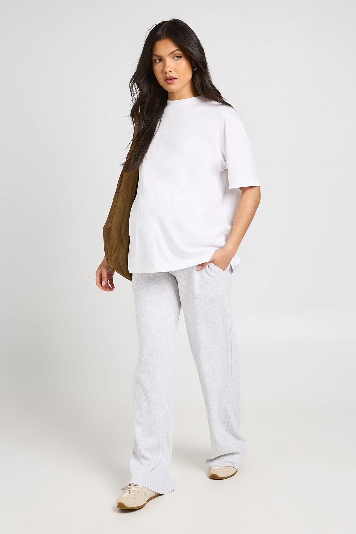 Maternity Basic Rib Wide Leg Trouser by BOOHOO
