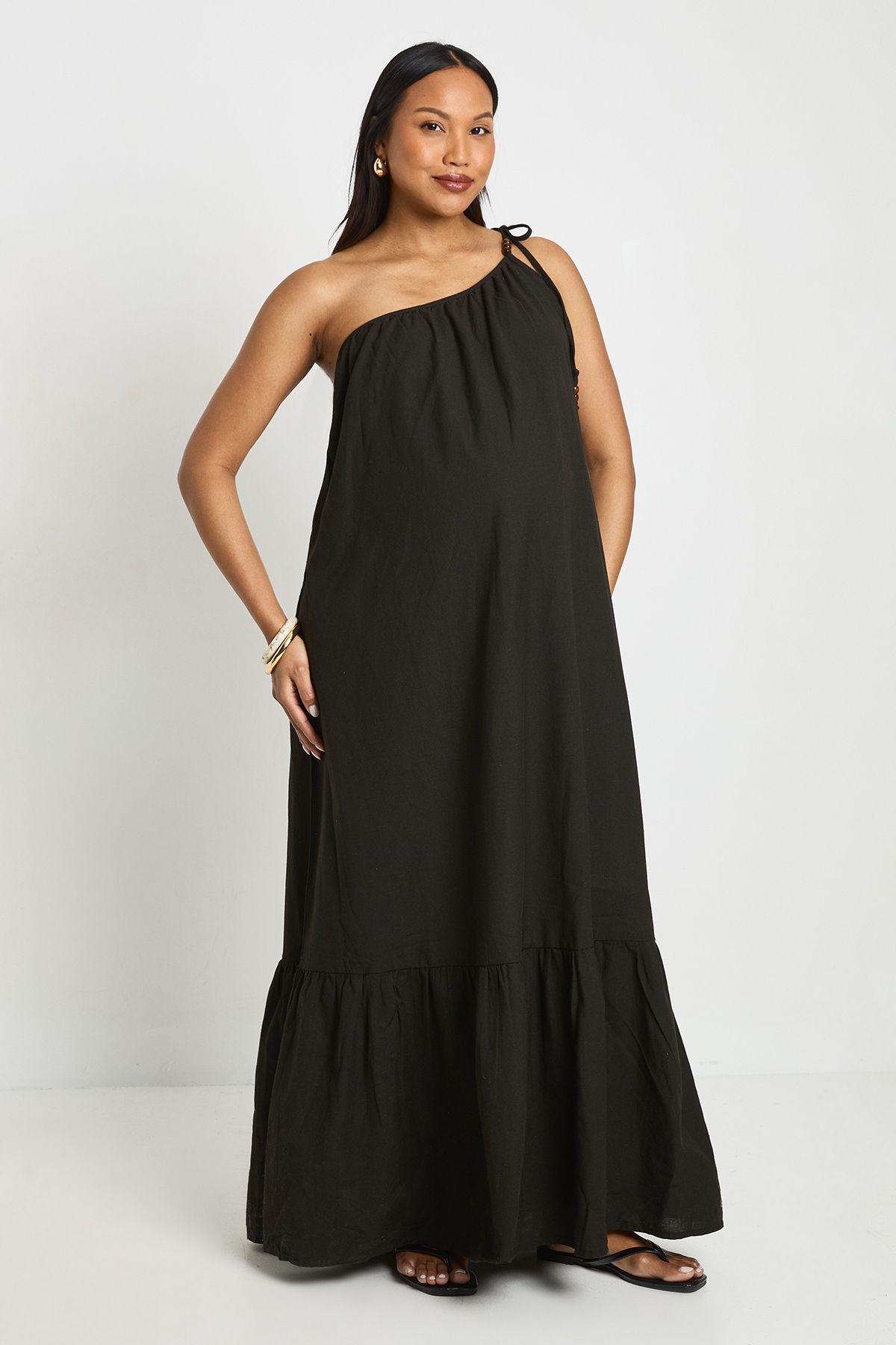 Maternity Beaded Tie One Shoulder Smock Maxi Dress by BOOHOO