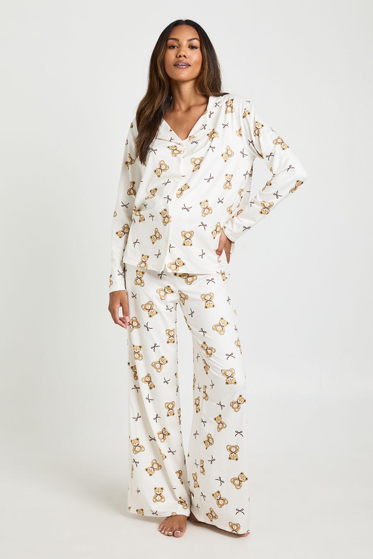 Maternity Bears And Bows Print Long Sleeve Shirt & Trouser Pyjama Set by BOOHOO