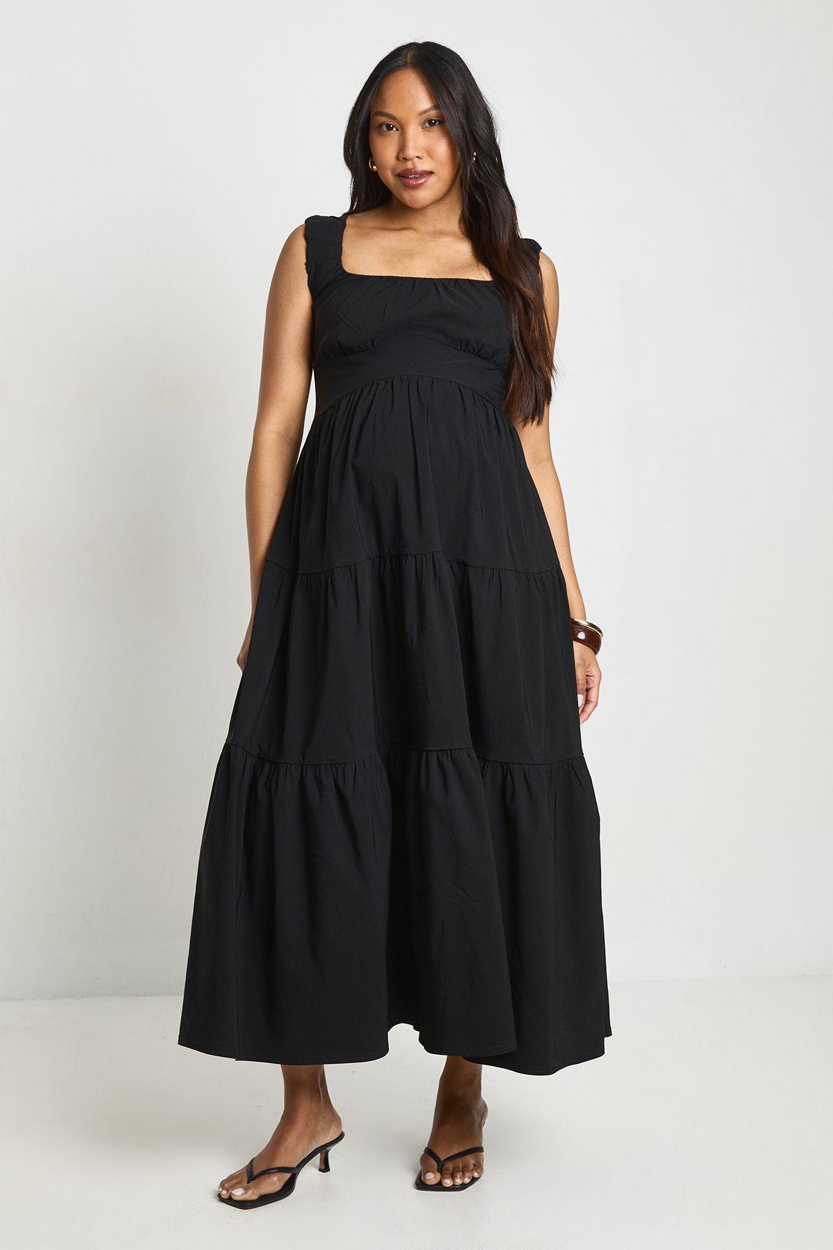 Maternity Bengaline Milkmaid Midi Dress by BOOHOO