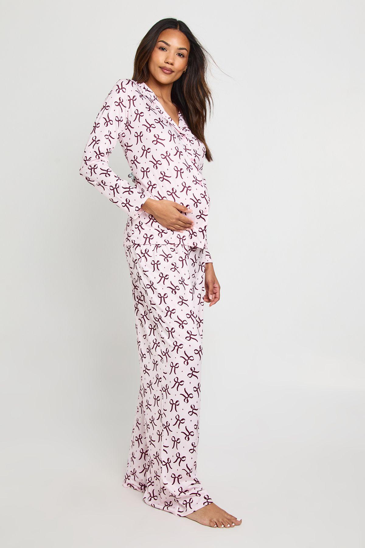 Maternity Bow Print Long Sleeve & Trouser PJ Set by BOOHOO