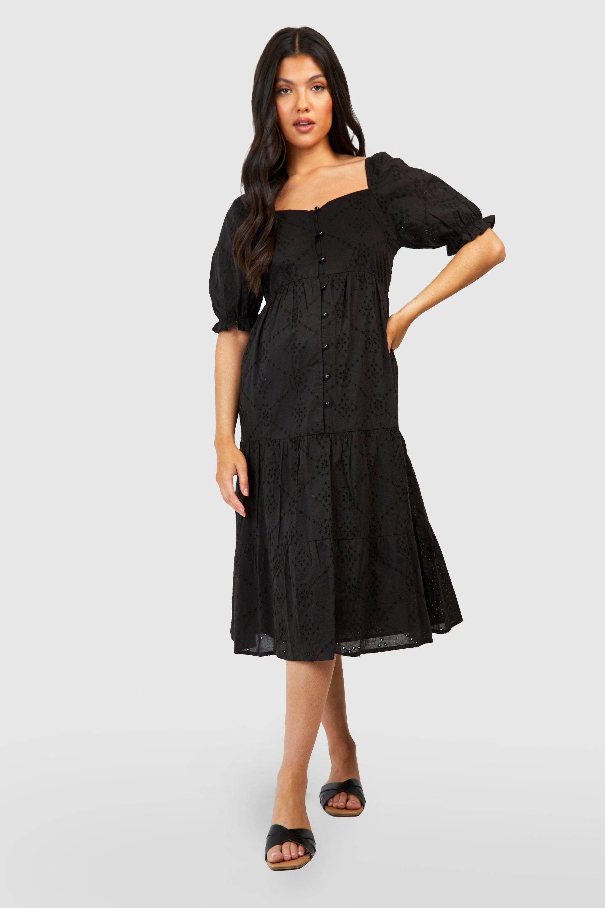 Maternity Broderie Button Front Midi Dress by BOOHOO