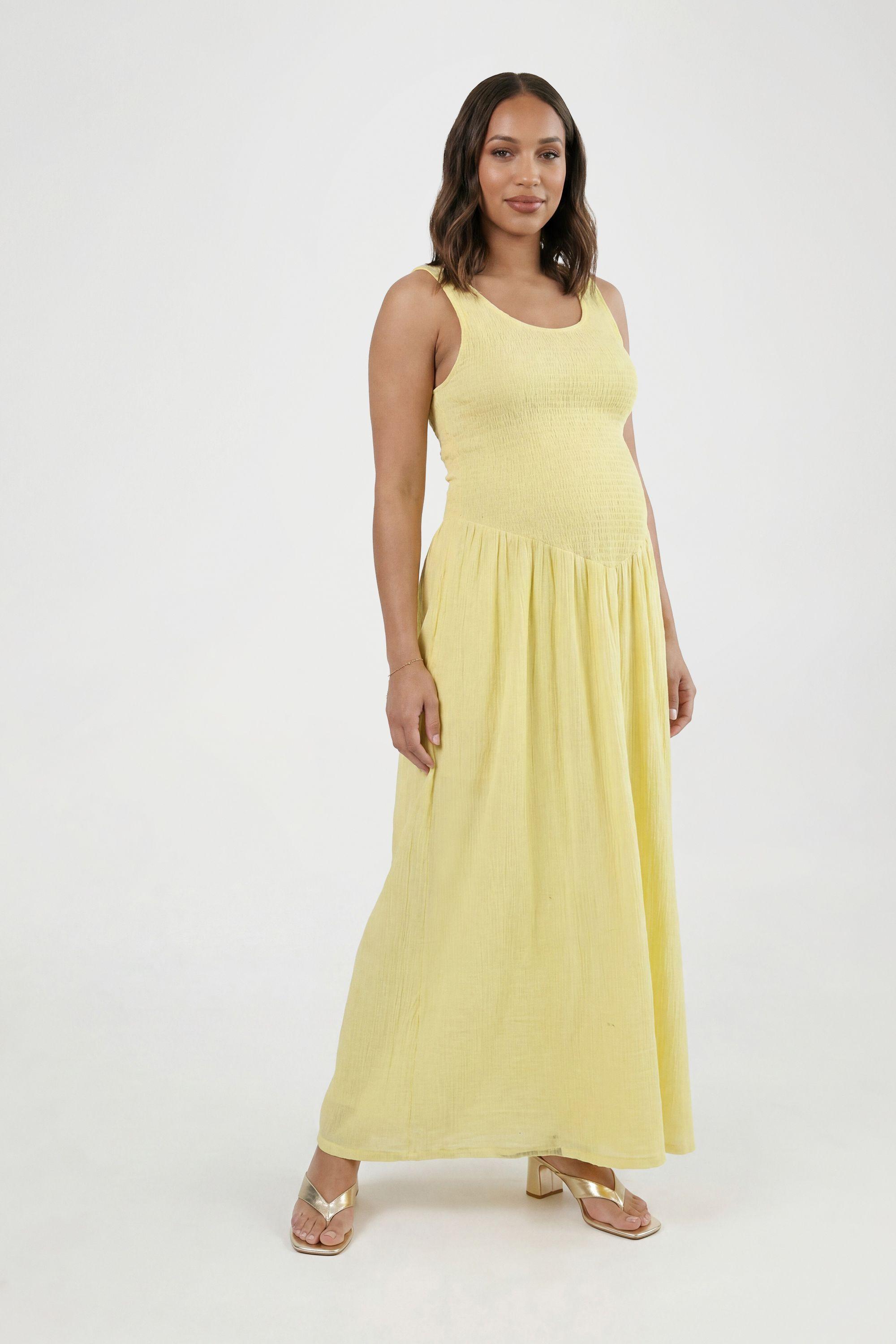Maternity Cheesecloth  Shirred Skater Maxi  Dress by BOOHOO