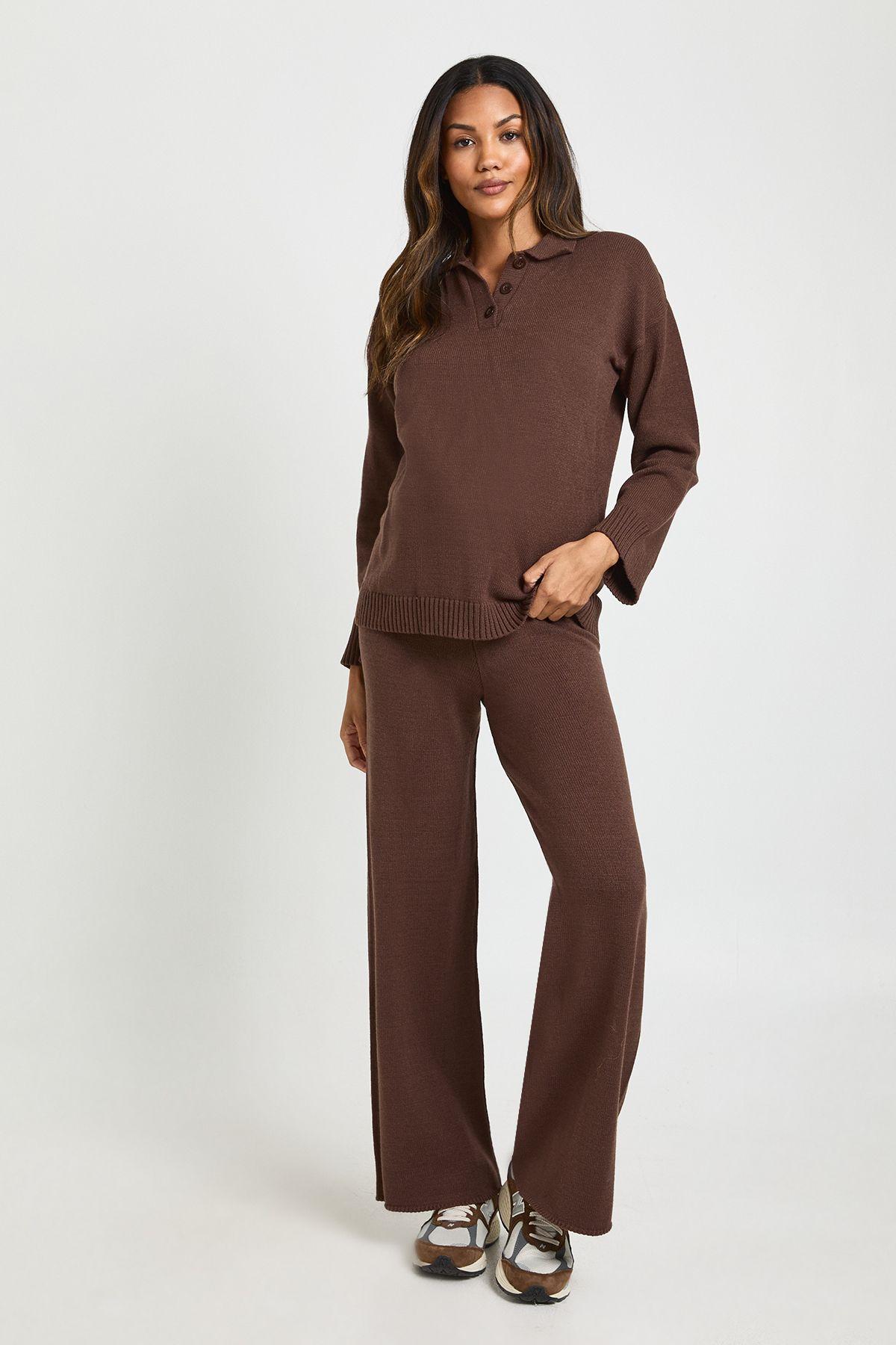 Maternity Collared Button Down Jumper And Straight Leg Trouser Co-Ord by BOOHOO