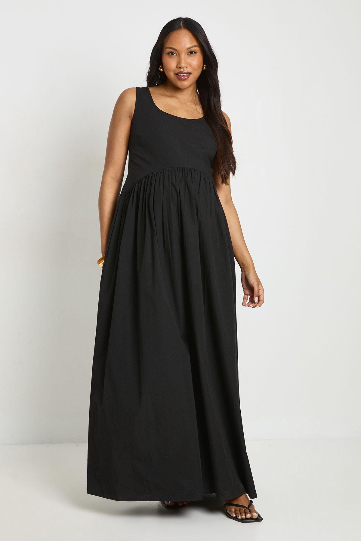 Maternity Cotton Poplin Pleated Maxi Dress by BOOHOO