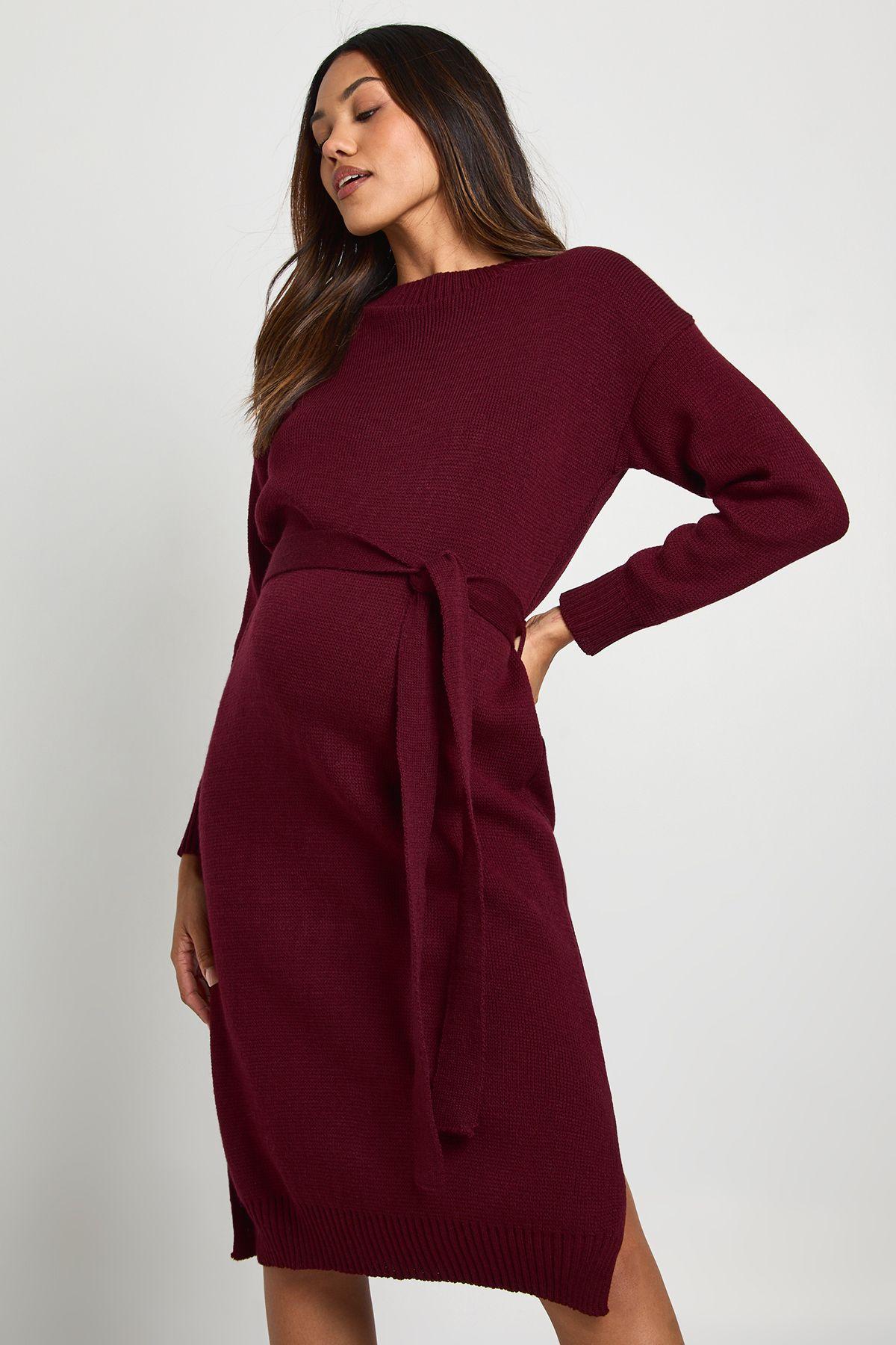 Maternity Crew Neck Jumper Midi Dress by BOOHOO