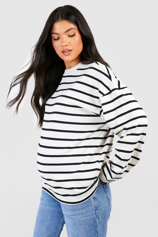 Maternity Crew Neck Long Sleeve Stripe Top by BOOHOO