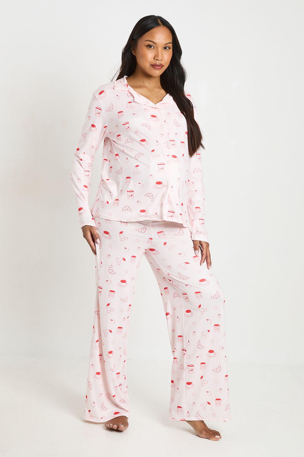 Maternity Croissant And Jam Long Sleeve And Trouser Pyjama Set by BOOHOO