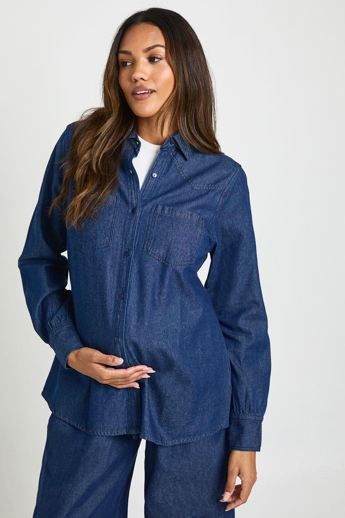 Maternity Denim Western Shirt by BOOHOO