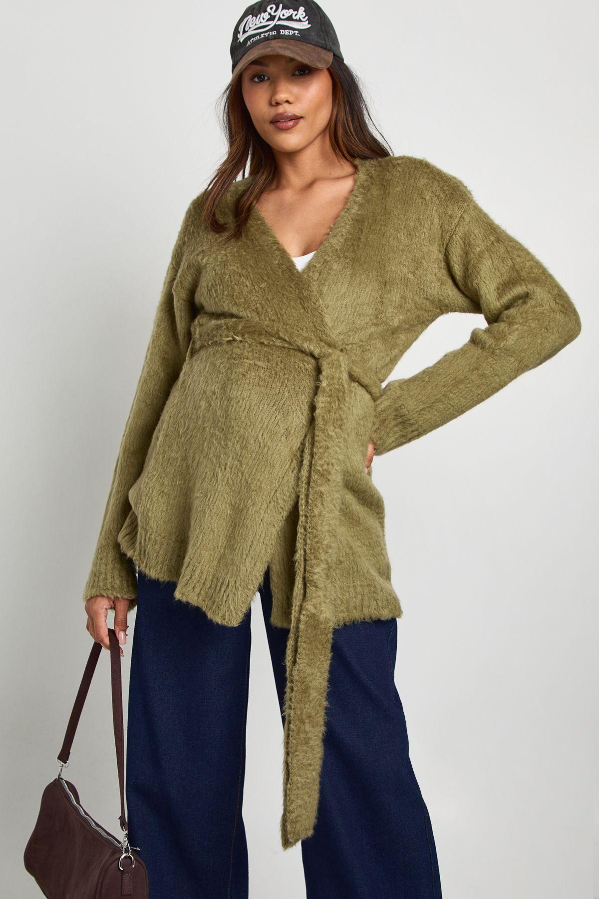 Maternity Fluffy Belted Cardigan by BOOHOO