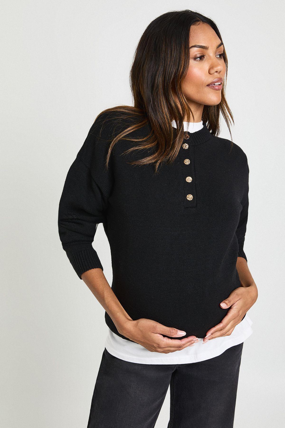 Maternity Gold Button Jumper by BOOHOO